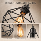 Industrial Black Metal Cage 3-Light Chandelier – view 14 | BROKLEN