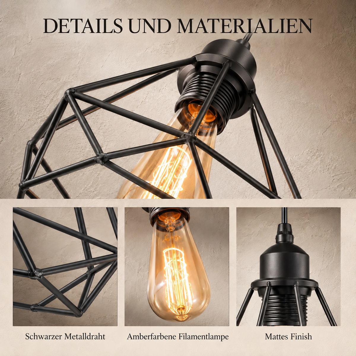 Industrial Black Metal Cage 3-Light Chandelier – view 14 | BROKLEN