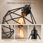 Industrial Black Metal Cage 3-Light Chandelier – view 15 | BROKLEN