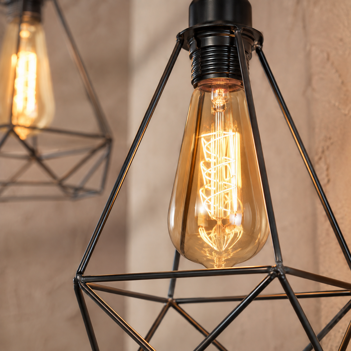 Industrial Black Metal Cage 3-Light Chandelier – view 17 | BROKLEN