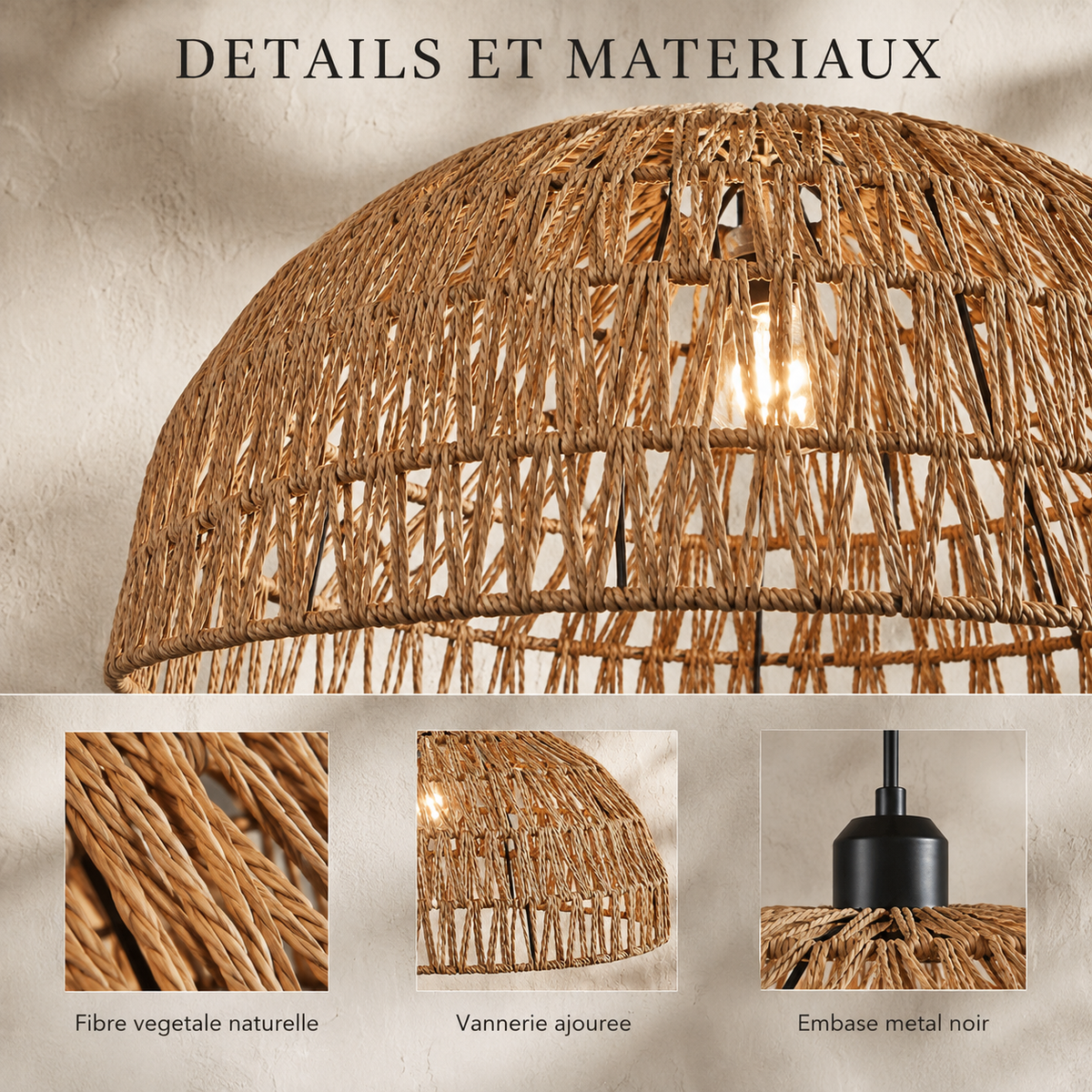 Japanese Woven Rattan Dome Pendant Light, Ø 30 cm – view 9 | BROKLEN