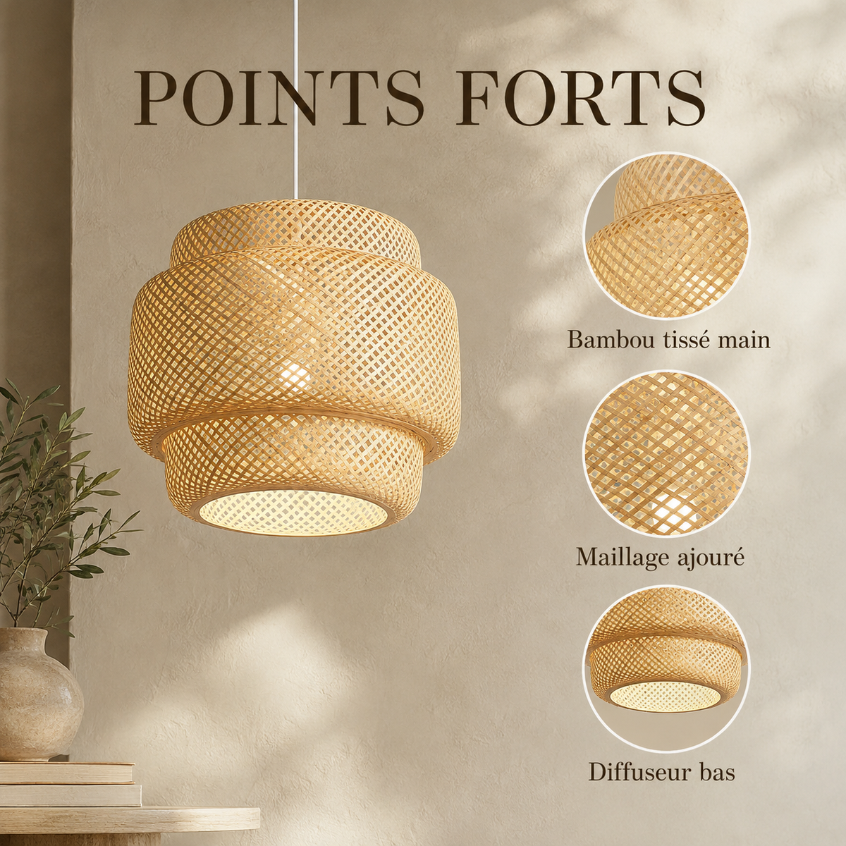 Hand-Woven Bamboo Pendant Light, Ø 30 cm – view 5 | BROKLEN