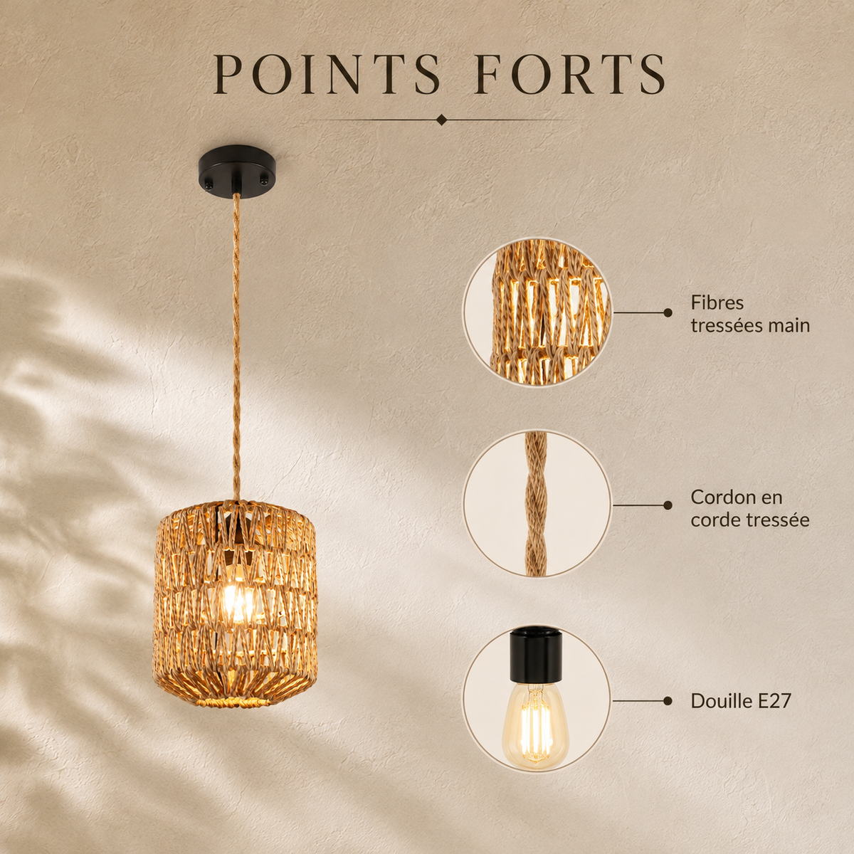 Hand-Woven Rattan Cylinder Pendant Light, E27 – view 5 | BROKLEN