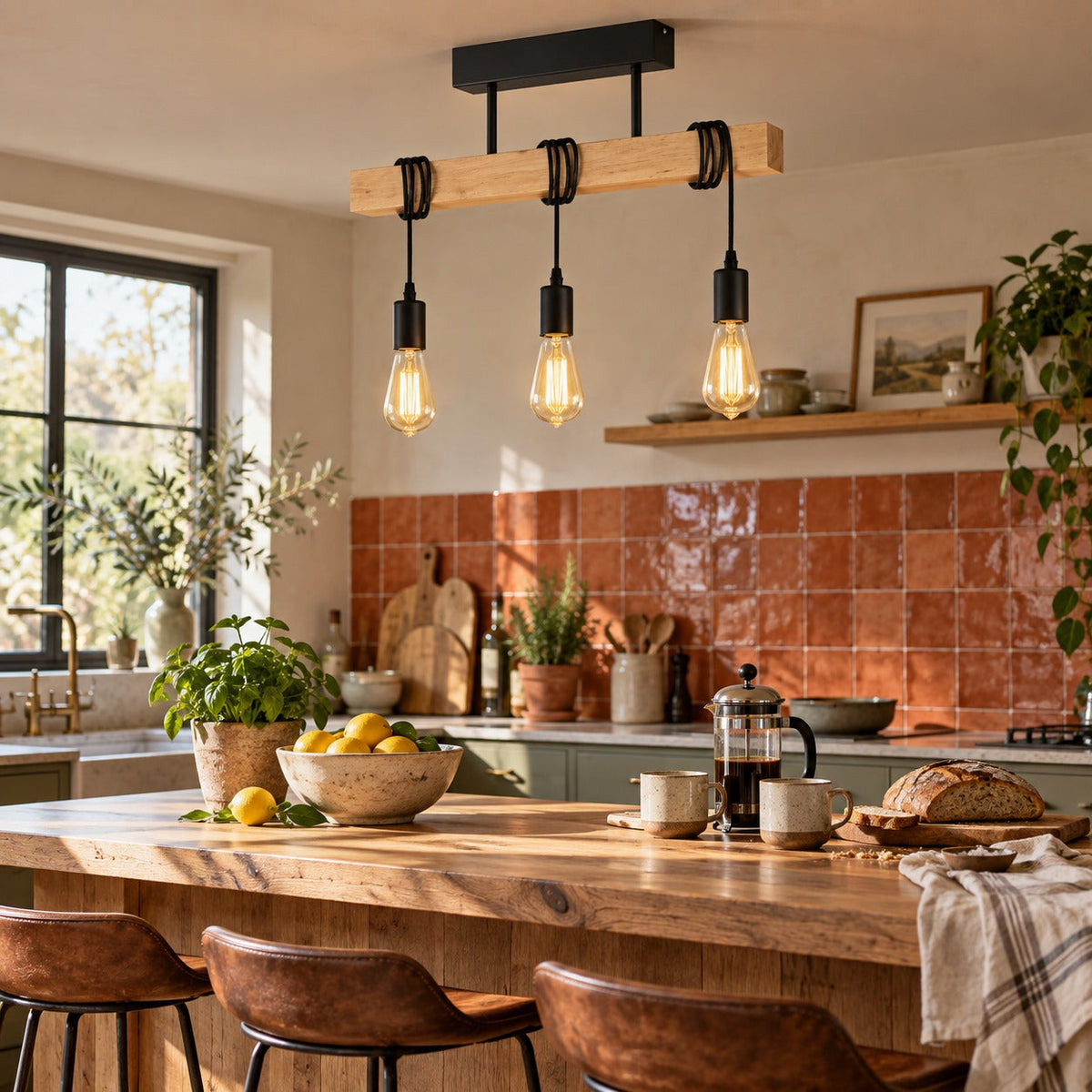 Industrial Wood Beam 3-Light Pendant, E27 – view 6 | BROKLEN