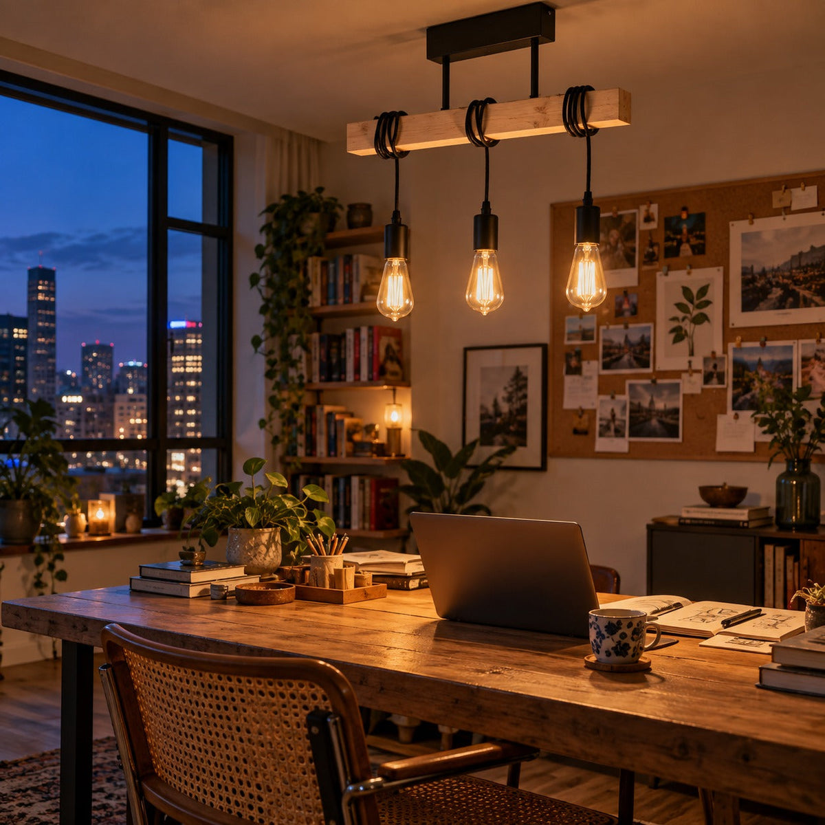 Industrial Wood Beam 3-Light Pendant, E27 – view 9 | BROKLEN