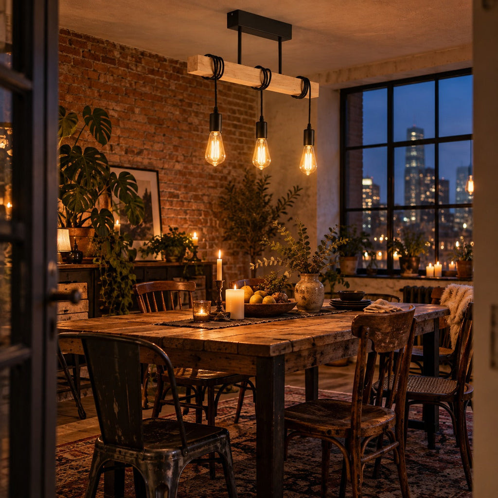 Industrial Wood Beam 3-Light Pendant, E27 – view 10 | BROKLEN