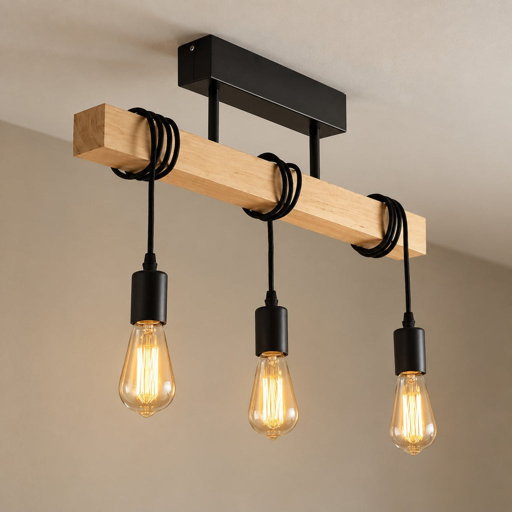 Industrial Wood Beam 3-Light Pendant, E27 – view 4 | BROKLEN