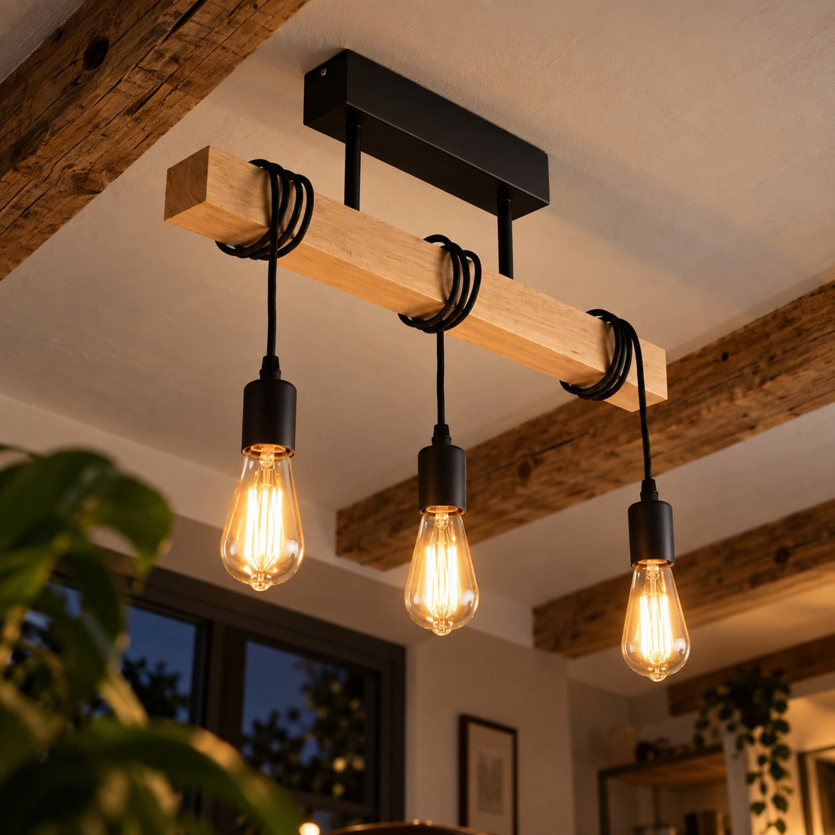 Industrial Wood Beam 3-Light Pendant, E27 – view 8 | BROKLEN