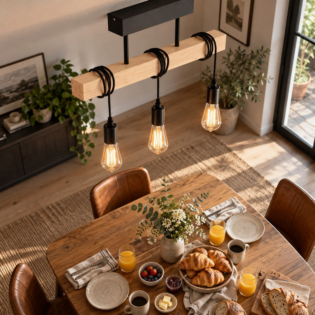 Industrial Wood Beam 3-Light Pendant, E27 – view 7 | BROKLEN