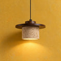 Travertine Pendant Light with Wooden Disc, Ø 20 cm