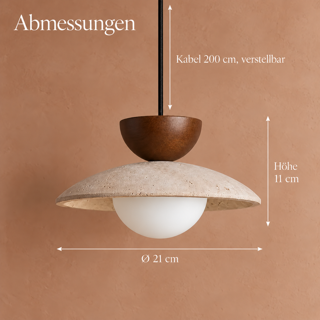 Travertine and Wood Disc Pendant Light, Ø 21 cm – view 8 | BROKLEN