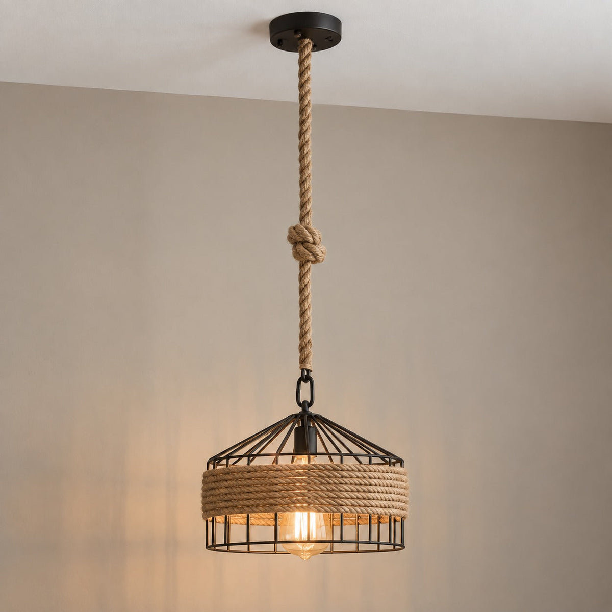 Industrial Rope and Black Metal Pendant Light, Ø 30 cm – view 3 | BROKLEN