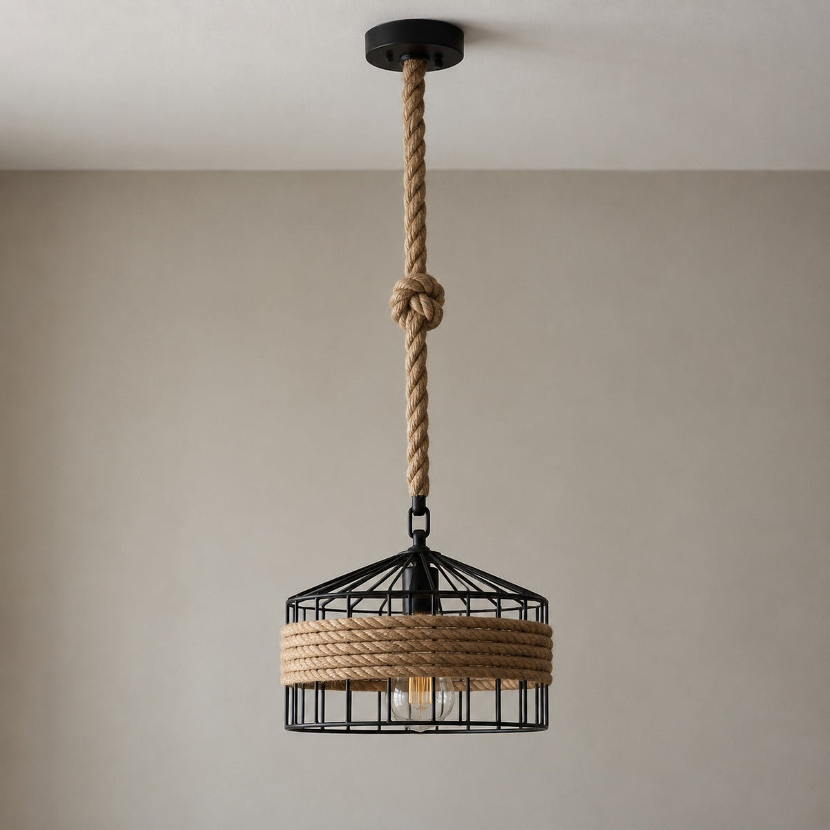 Industrial Rope and Black Metal Pendant Light, Ø 30 cm – view 2 | BROKLEN