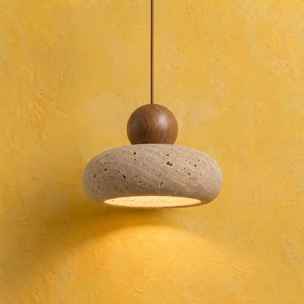 Japanese Wabi-Sabi Travertine Pendant Light, Ø 15 cm