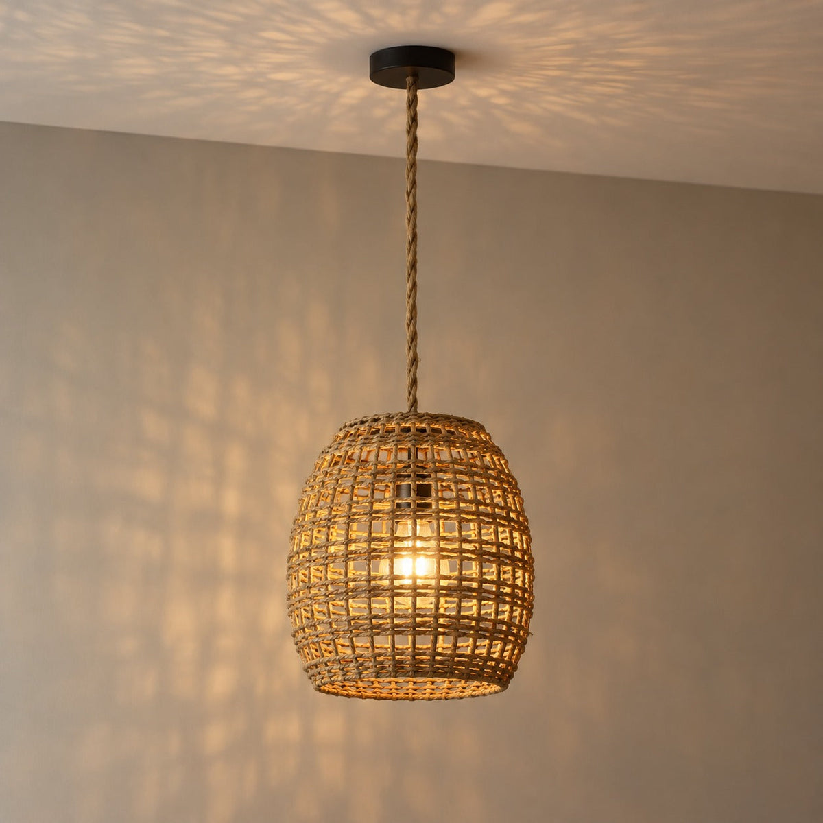 Hand-Woven Rattan Cylinder Pendant Light, E27 – view 3 | BROKLEN