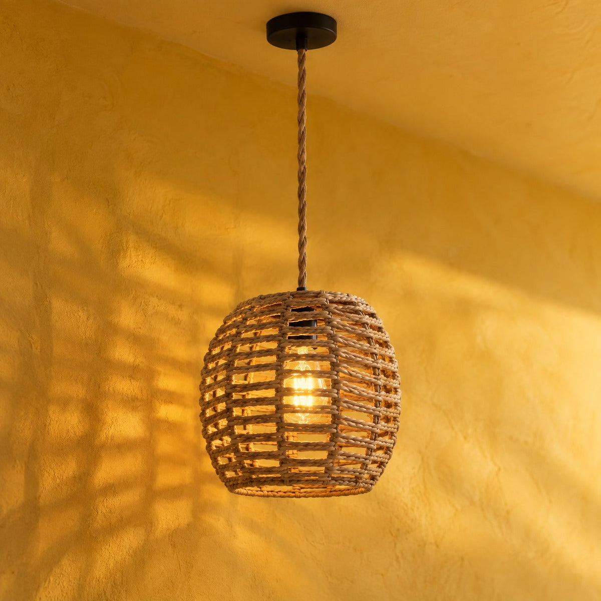 Hand-Woven Rattan Cylinder Pendant Light, E27