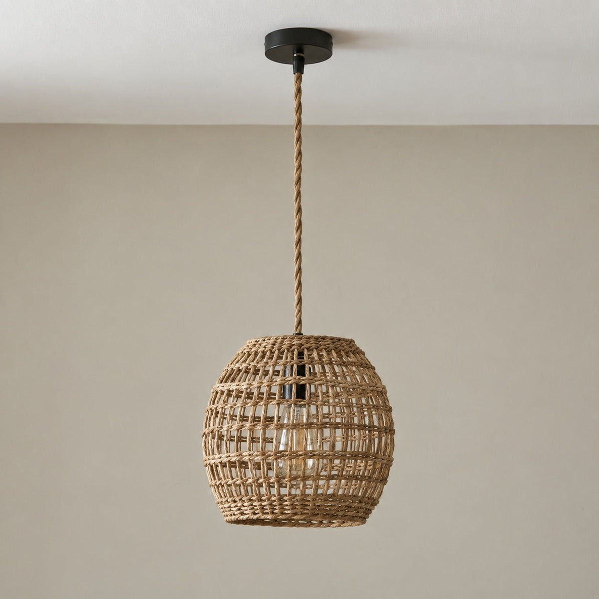 Hand-Woven Rattan Cylinder Pendant Light, E27 – view 2 | BROKLEN