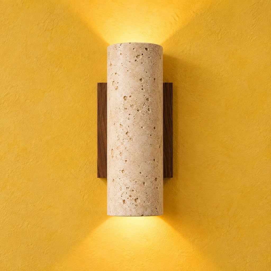 Travertine and Wood Up-Down Wall Light, Vintage Style
