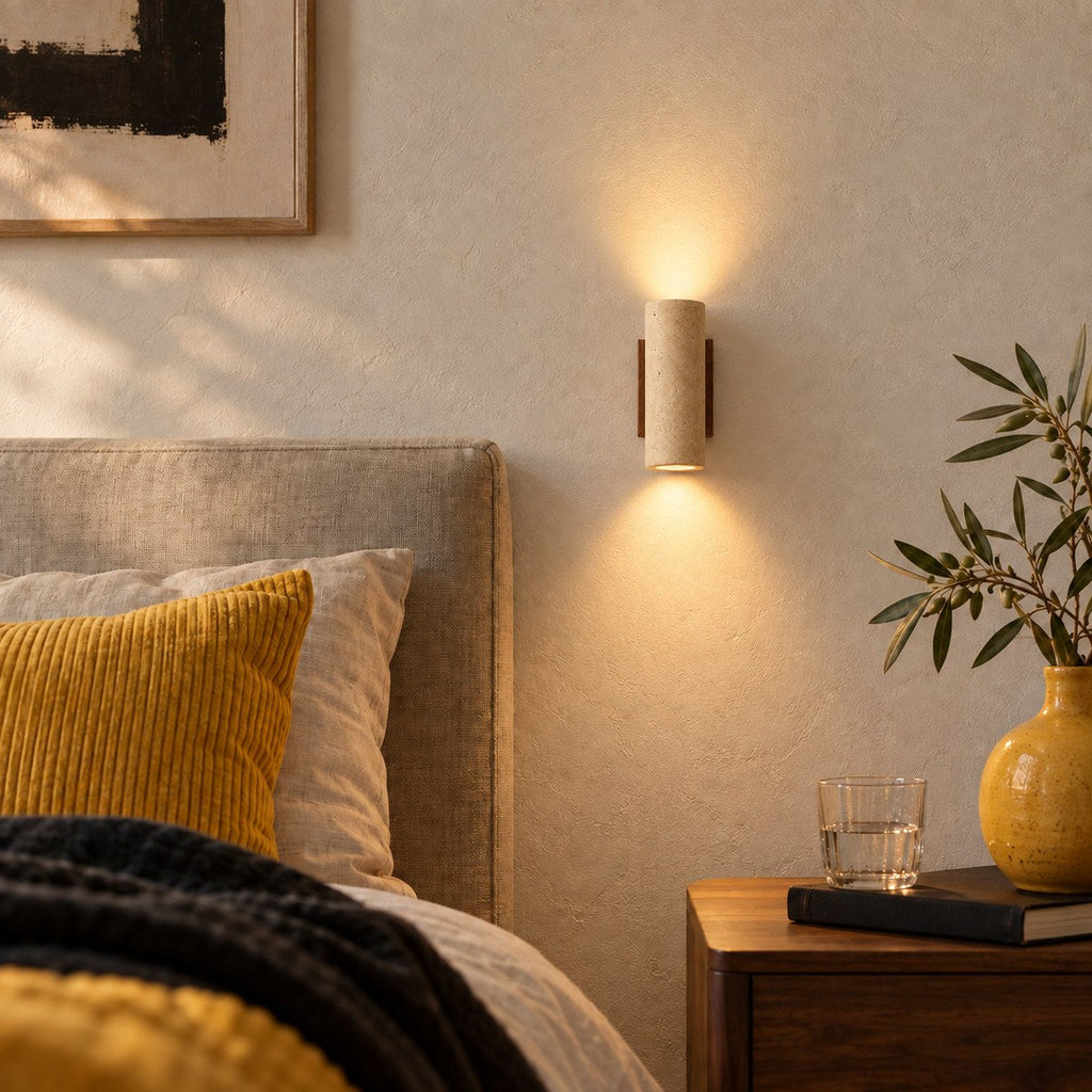 Travertine and Wood Up-Down Wall Light, Vintage Style – view 2 | BROKLEN