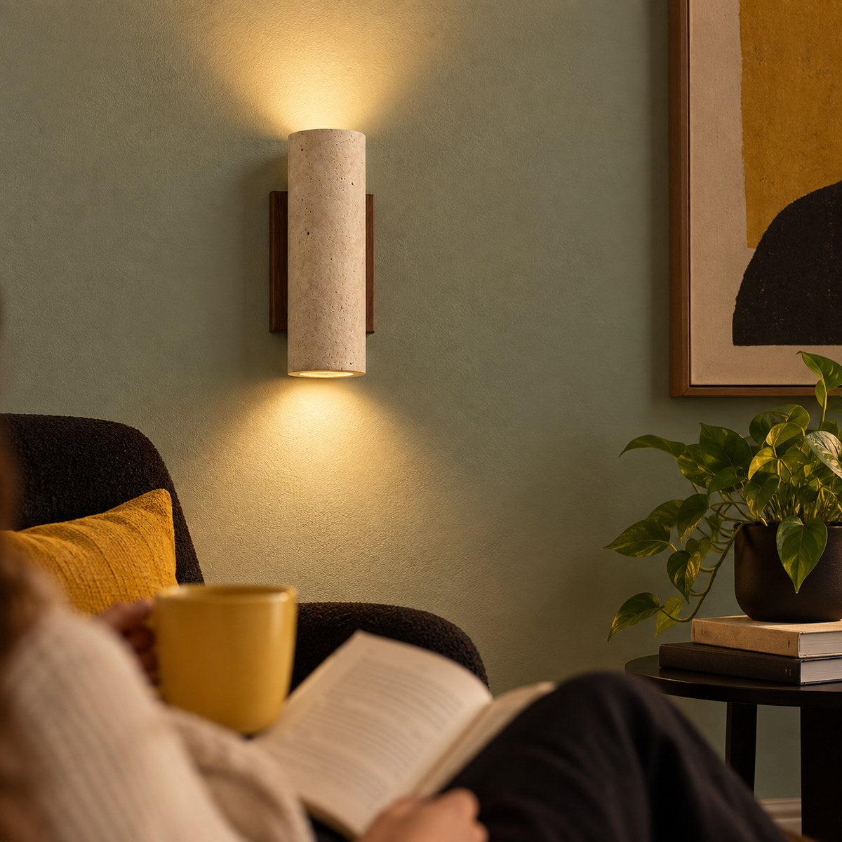 Travertine and Wood Up-Down Wall Light, Vintage Style – view 3 | BROKLEN