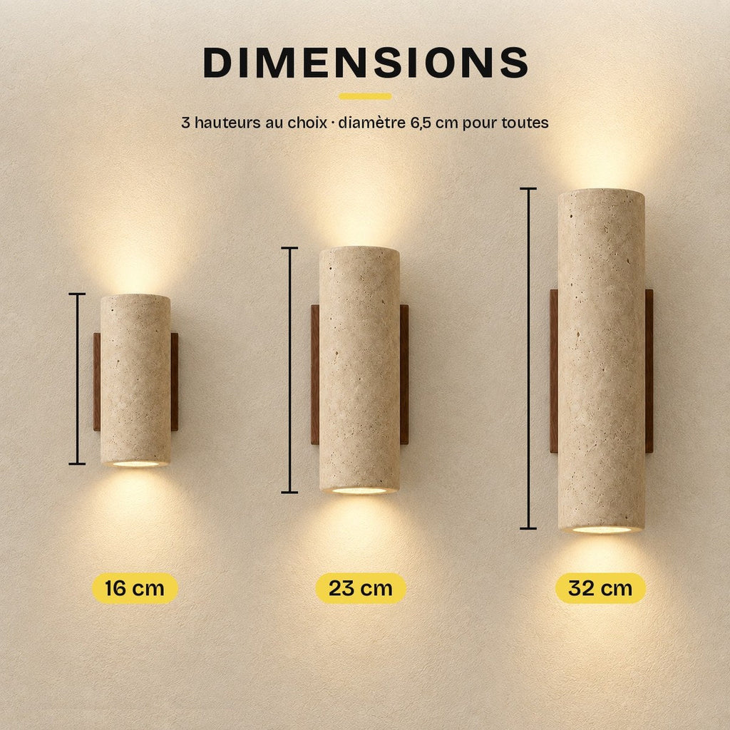 Travertine and Wood Up-Down Wall Light, Vintage Style – view 4 | BROKLEN