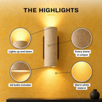 Travertine and Wood Up-Down Wall Light, Vintage Style – view 9 | BROKLEN
