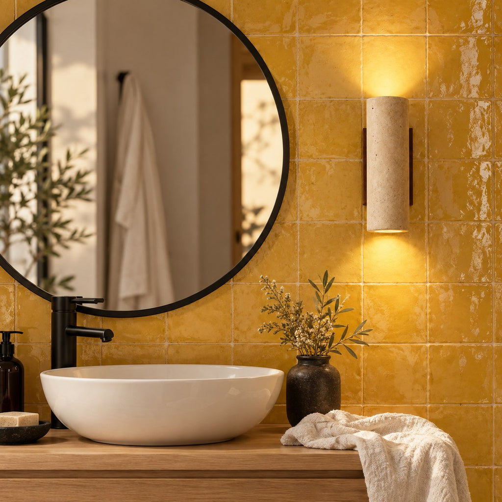 Travertine and Wood Up-Down Wall Light, Vintage Style – view 11 | BROKLEN