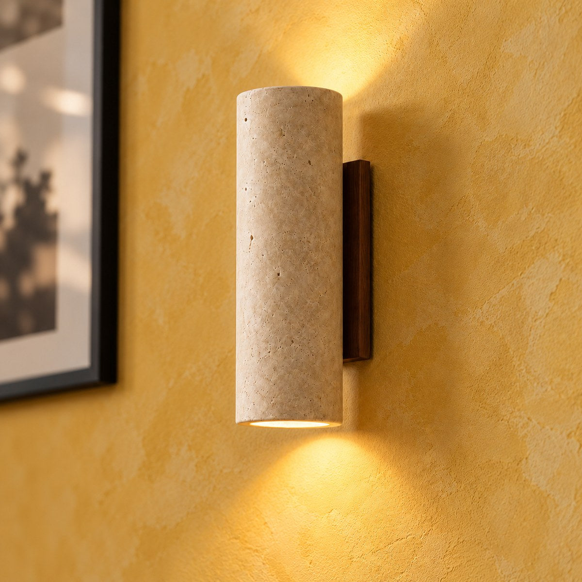 Travertine and Wood Up-Down Wall Light, Vintage Style – view 12 | BROKLEN