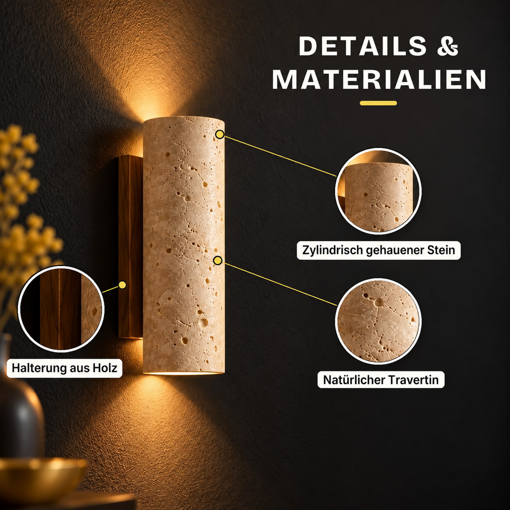 Travertine and Wood Up-Down Wall Light, Vintage Style – view 14 | BROKLEN