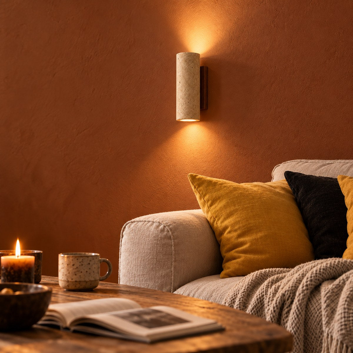 Travertine and Wood Up-Down Wall Light, Vintage Style – view 17 | BROKLEN