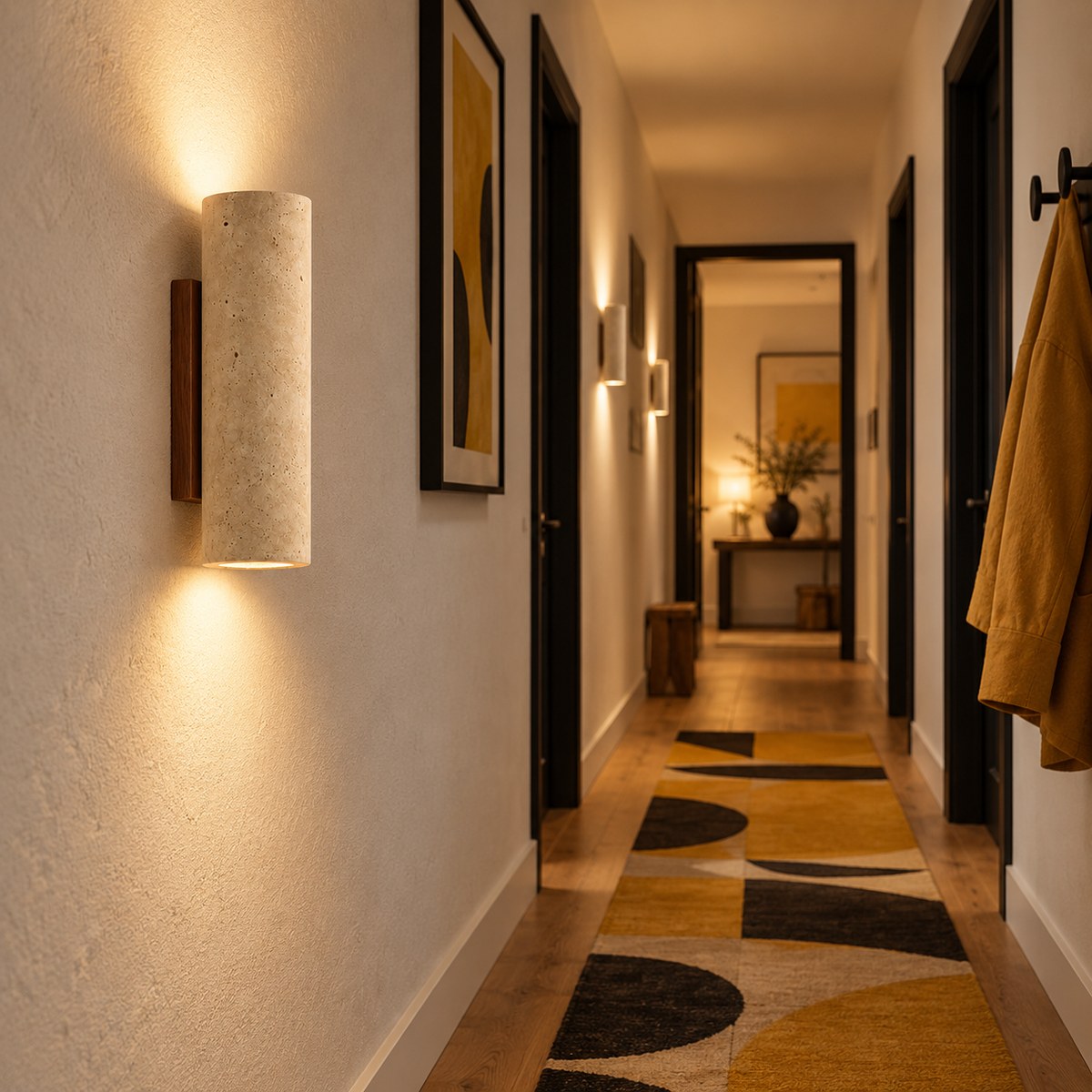 Travertine and Wood Up-Down Wall Light, Vintage Style – view 19 | BROKLEN