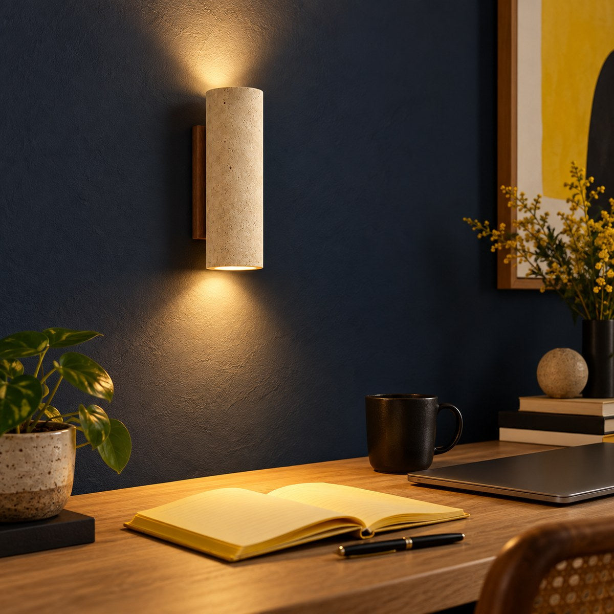Travertine and Wood Up-Down Wall Light, Vintage Style – view 20 | BROKLEN