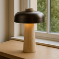 Modern Dome Table Lamp with Travertine-Style Base