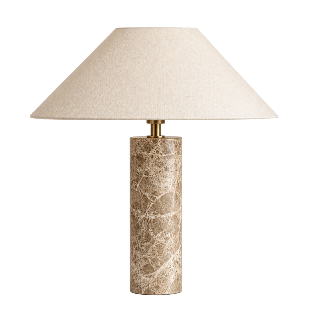 Travertine Marble Table Lamp with White Fabric Shade