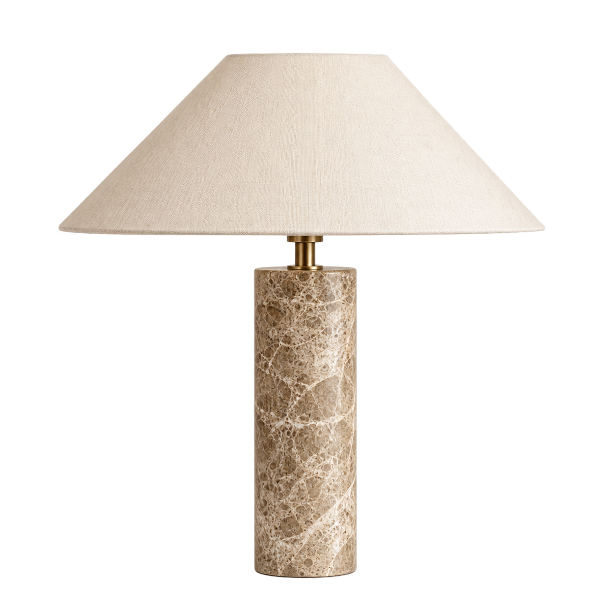 Travertine Marble Table Lamp with White Fabric Shade