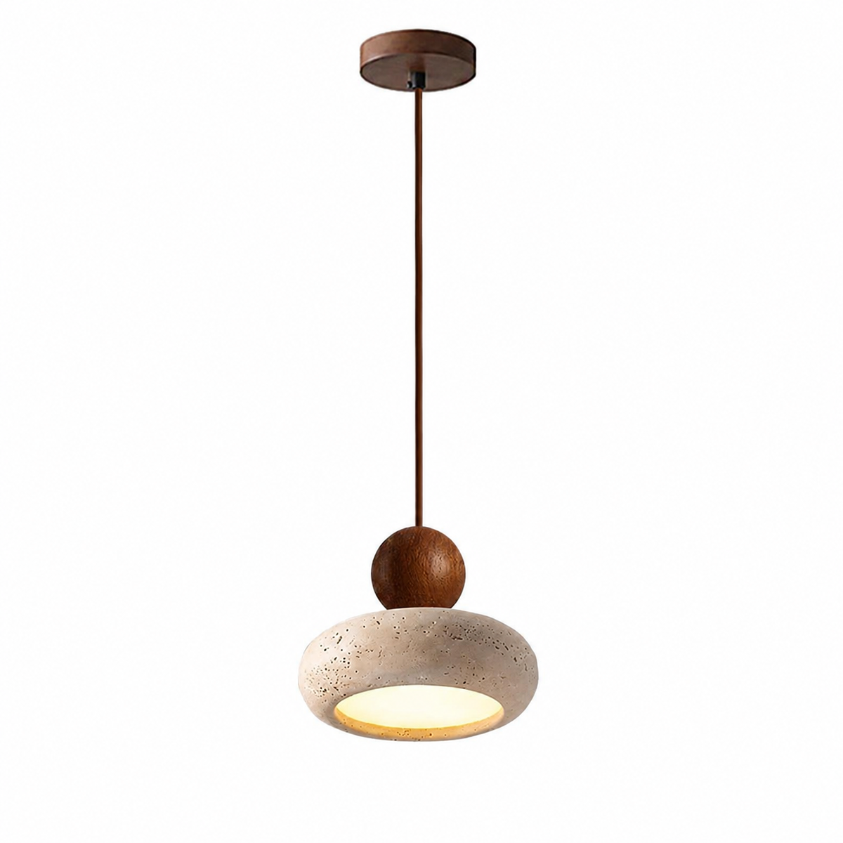 Travertine Pendant Light with Wood Accent