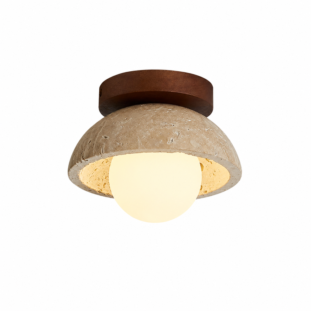 Travertine Ceiling Spotlight with Glass Globe – E27