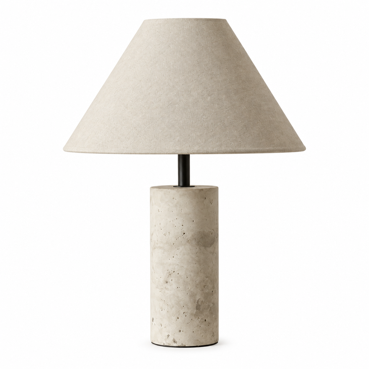 Travertine Table Lamp with Linen Shade