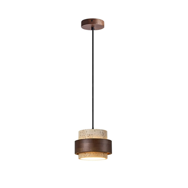 Japandi Travertine & Walnut Pendant Light