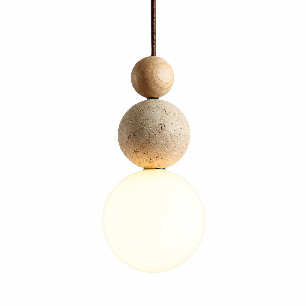 Travertine, Wood & Glass Bedside Pendant Light