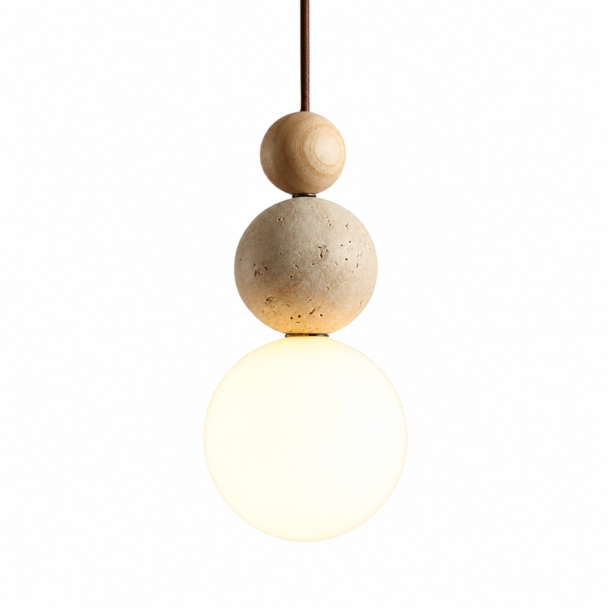 Travertine, Wood & Glass Bedside Pendant Light