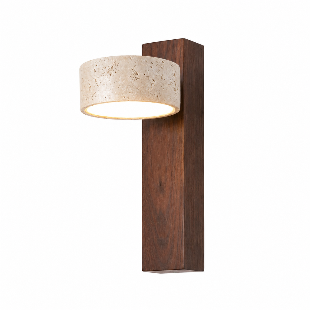 Adjustable Travertine & Wood Wall Light