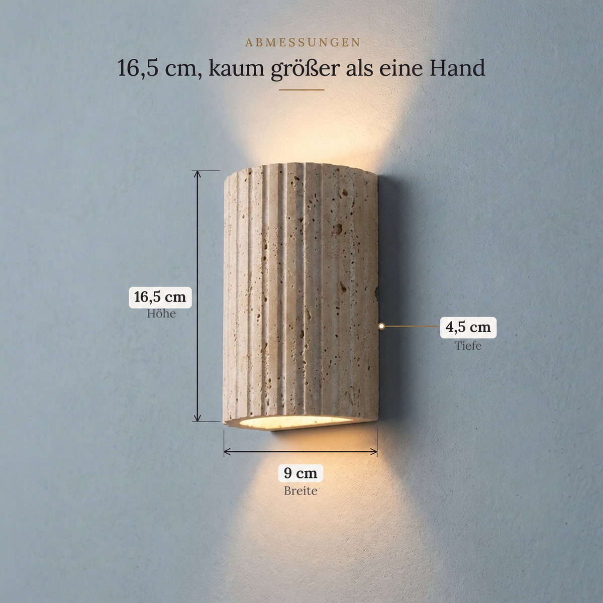 Fluted 3D Travertine Wall Light, Warm White LED – view 8 | BROKLEN