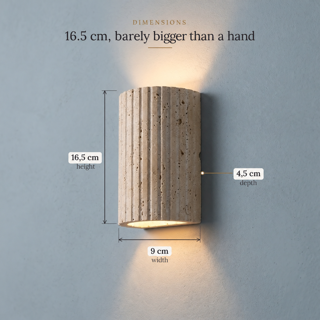 Fluted 3D Travertine Wall Light, Warm White LED – view 9 | BROKLEN