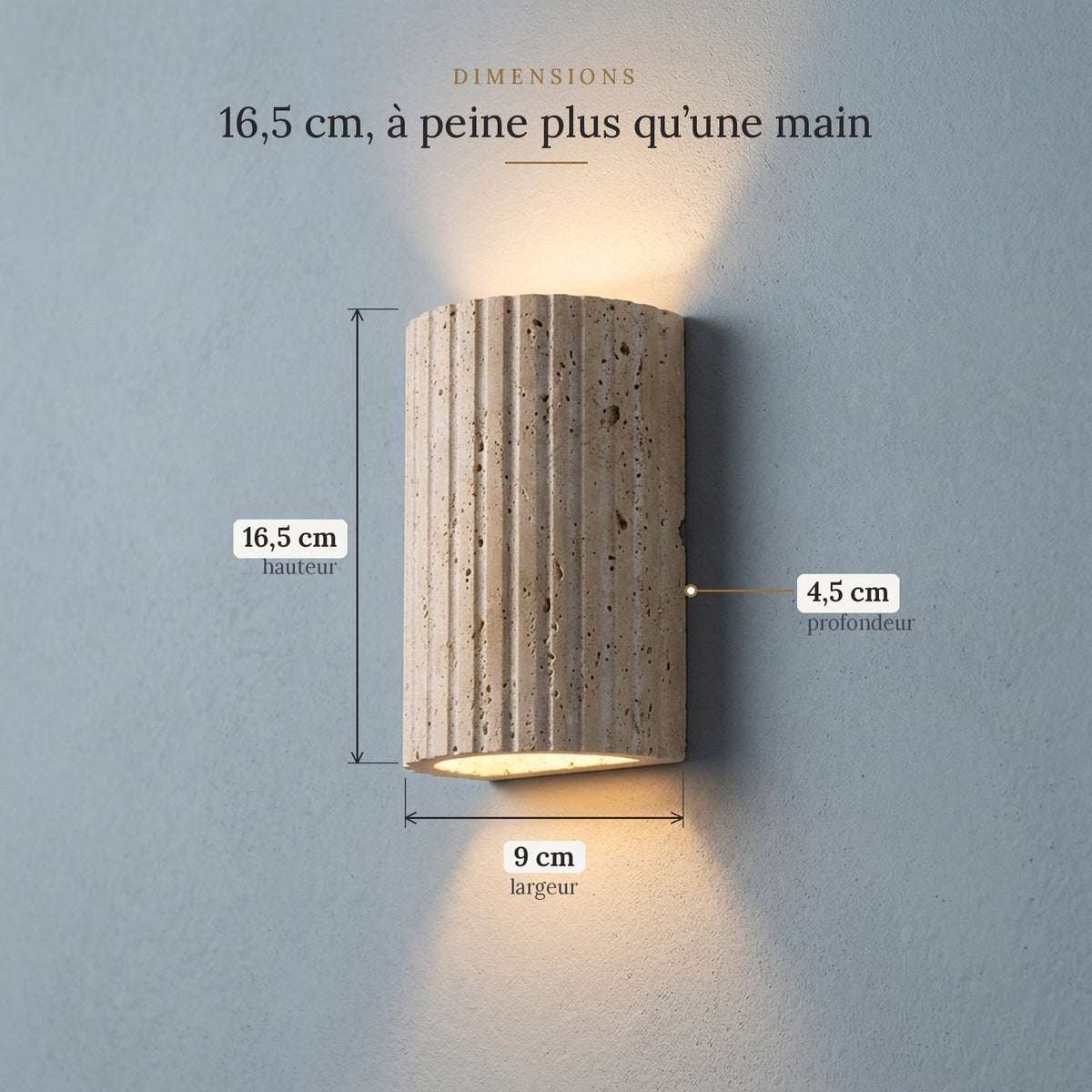Fluted 3D Travertine Wall Light, Warm White LED – view 7 | BROKLEN