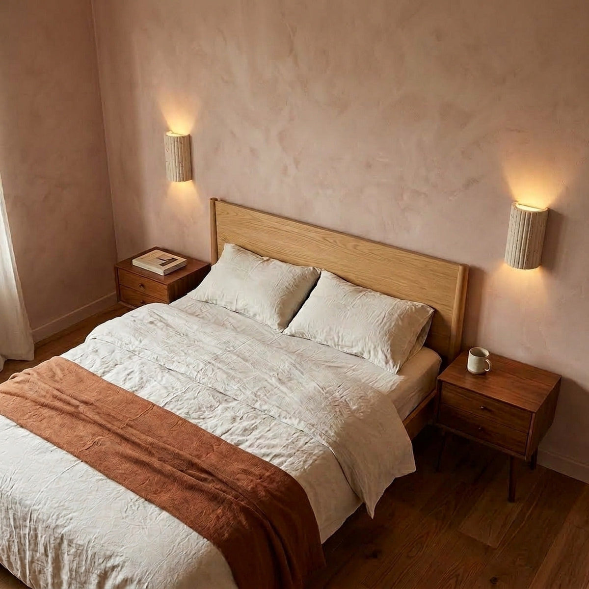 Fluted 3D Travertine Wall Light, Warm White LED – view 2 | BROKLEN