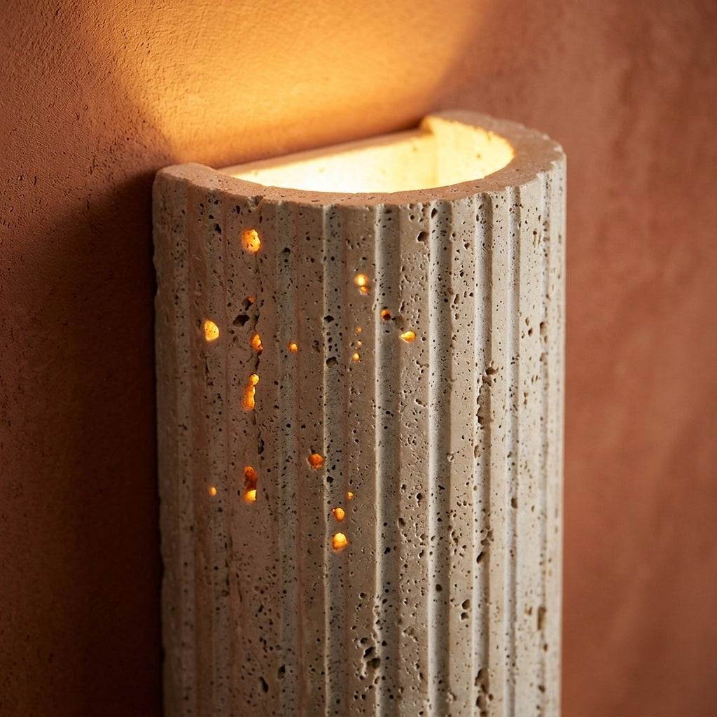 Fluted 3D Travertine Wall Light, Warm White LED – view 6 | BROKLEN
