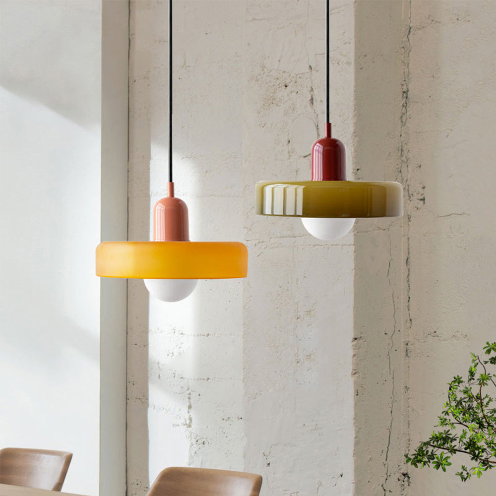 Hanging Glass Pendant Light with Two-Tone Ring Shade