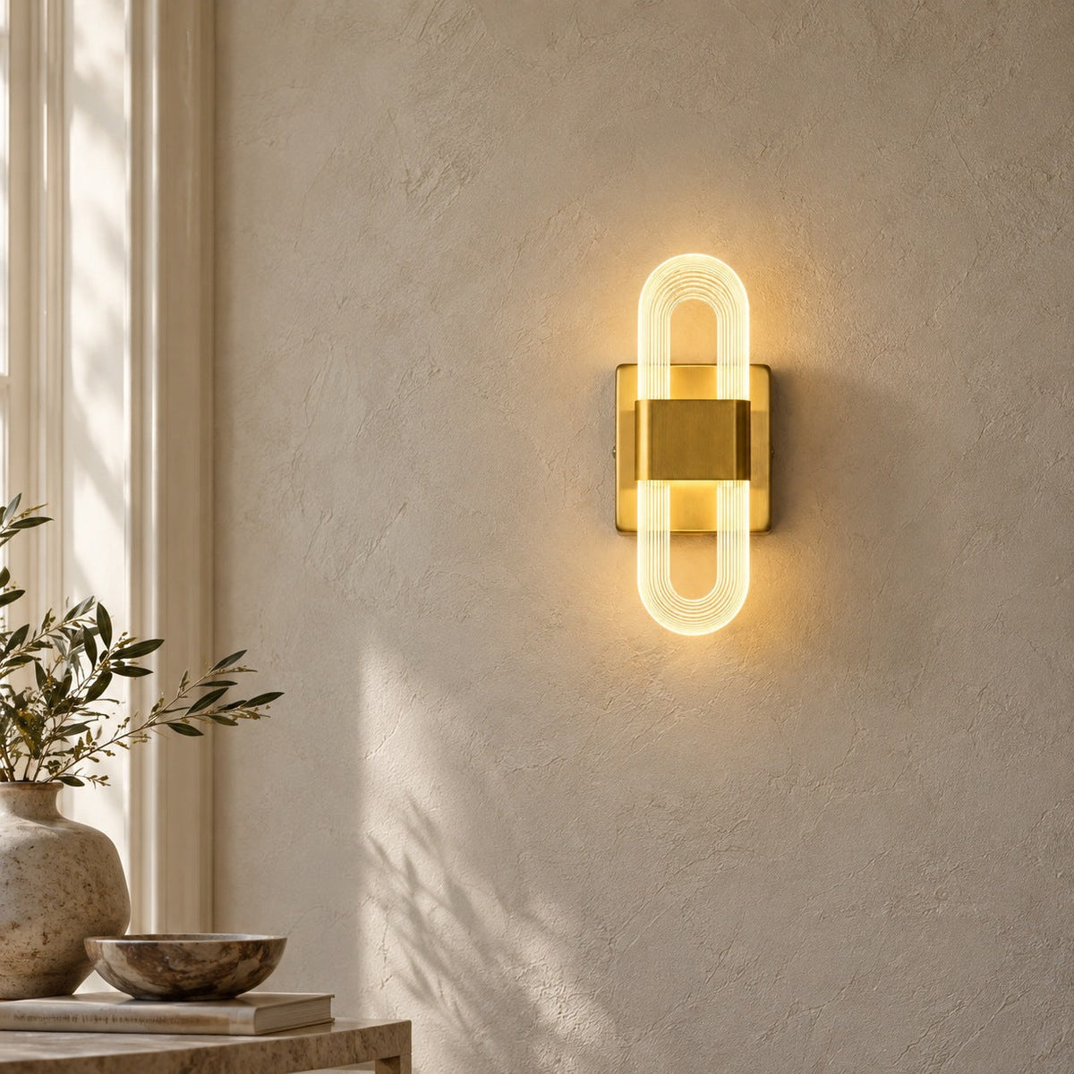 LED Headboard Wall Light, Ribbed Acrylic Loops, Warm Light