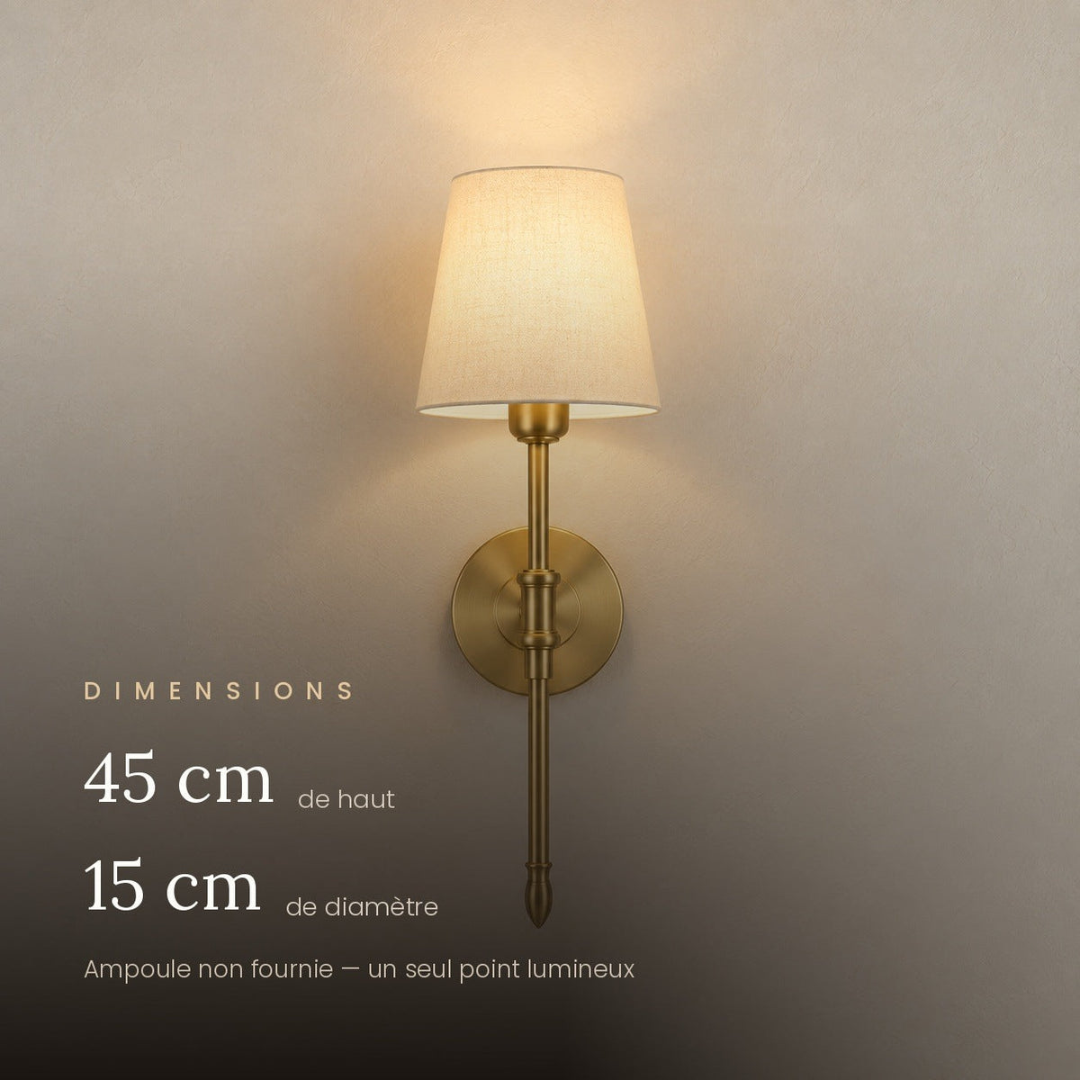 Gold Wall Light with Fabric Shade, Country Style – view 4 | BROKLEN